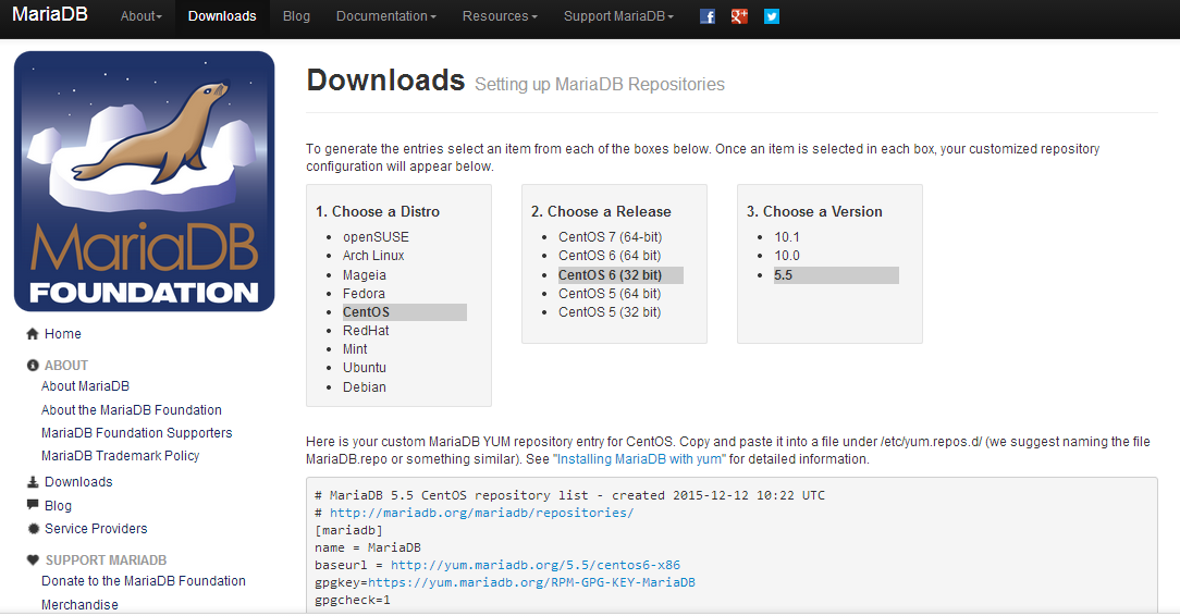获取MariaDB yum源